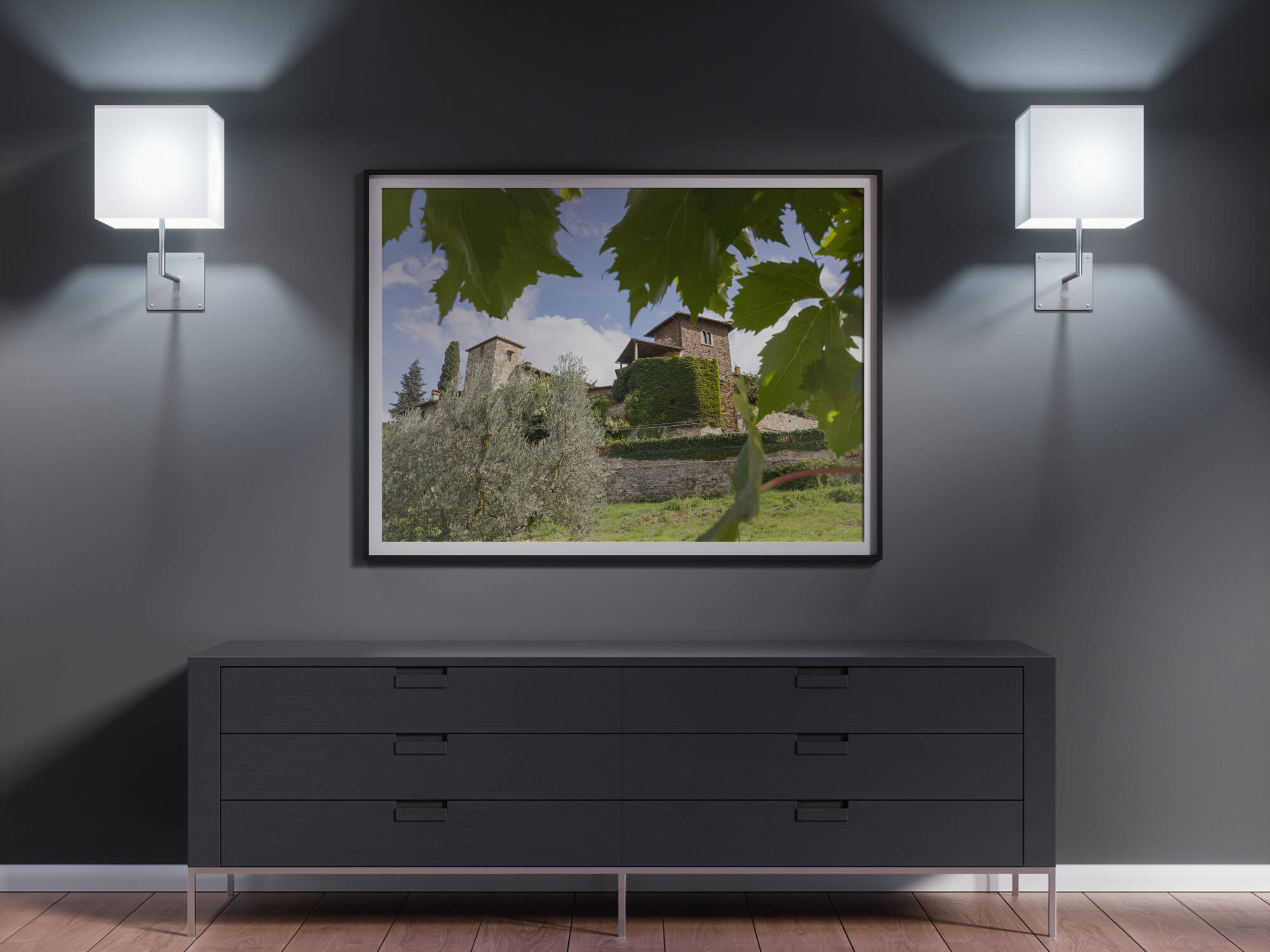 Toscaans Dorp Wijngaard Poster - Wanddecoratie