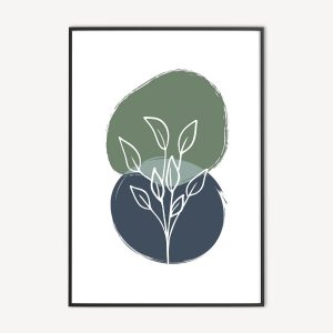 Blauw en Groene Poster met Botanische Illustratie