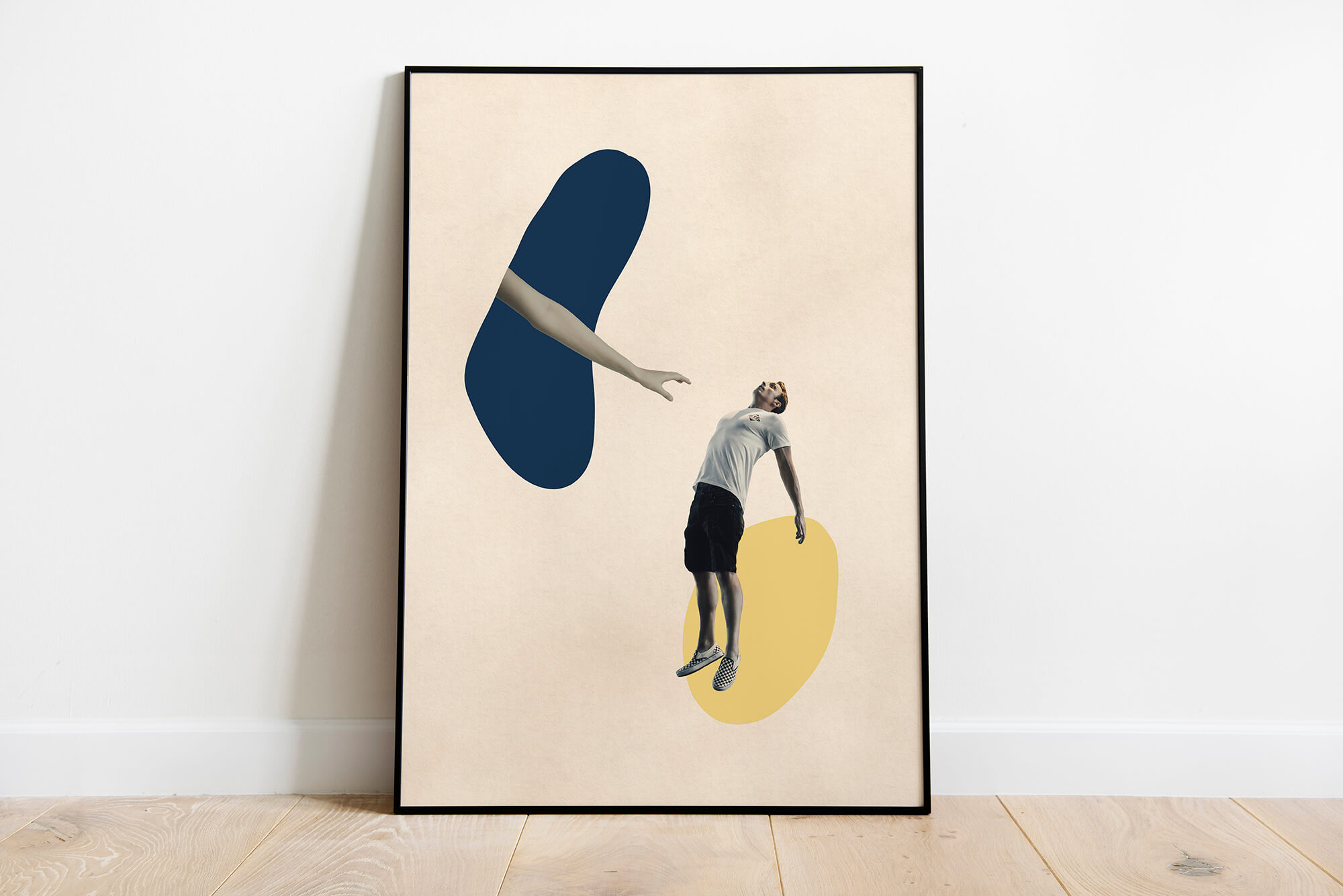 Surrealistische Poster met reikende hand naar man
