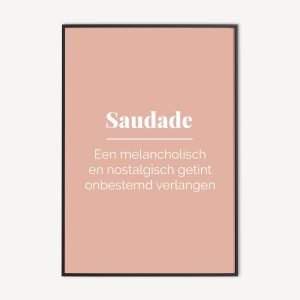 Roze typografie poster en canvas print met tekst Saudade