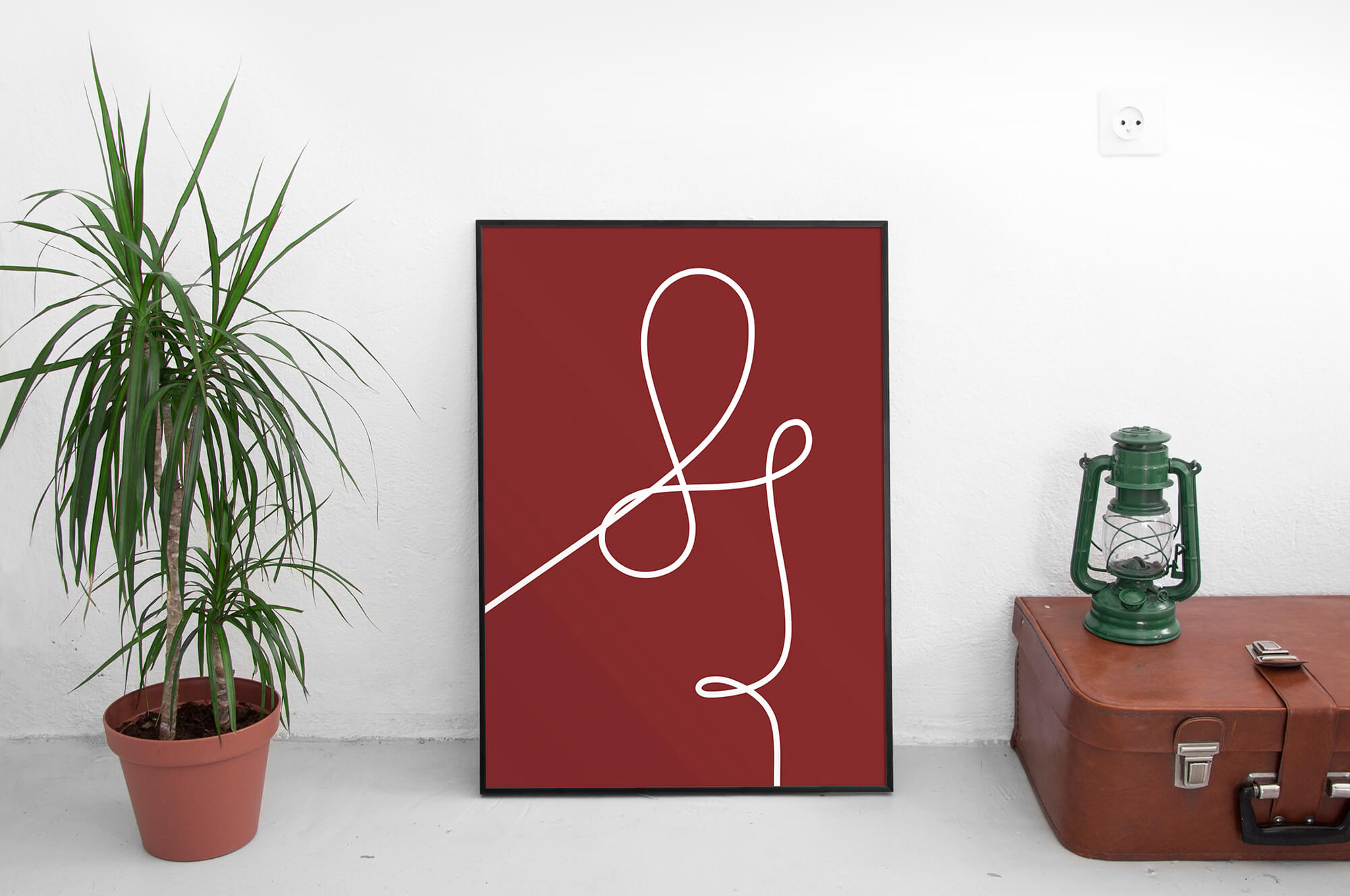 Abstract White Line met warm rode achtergrond - abstracte herfst poster