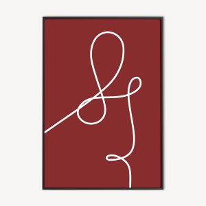 Rode poster en canvas print met abstracte witte lijn