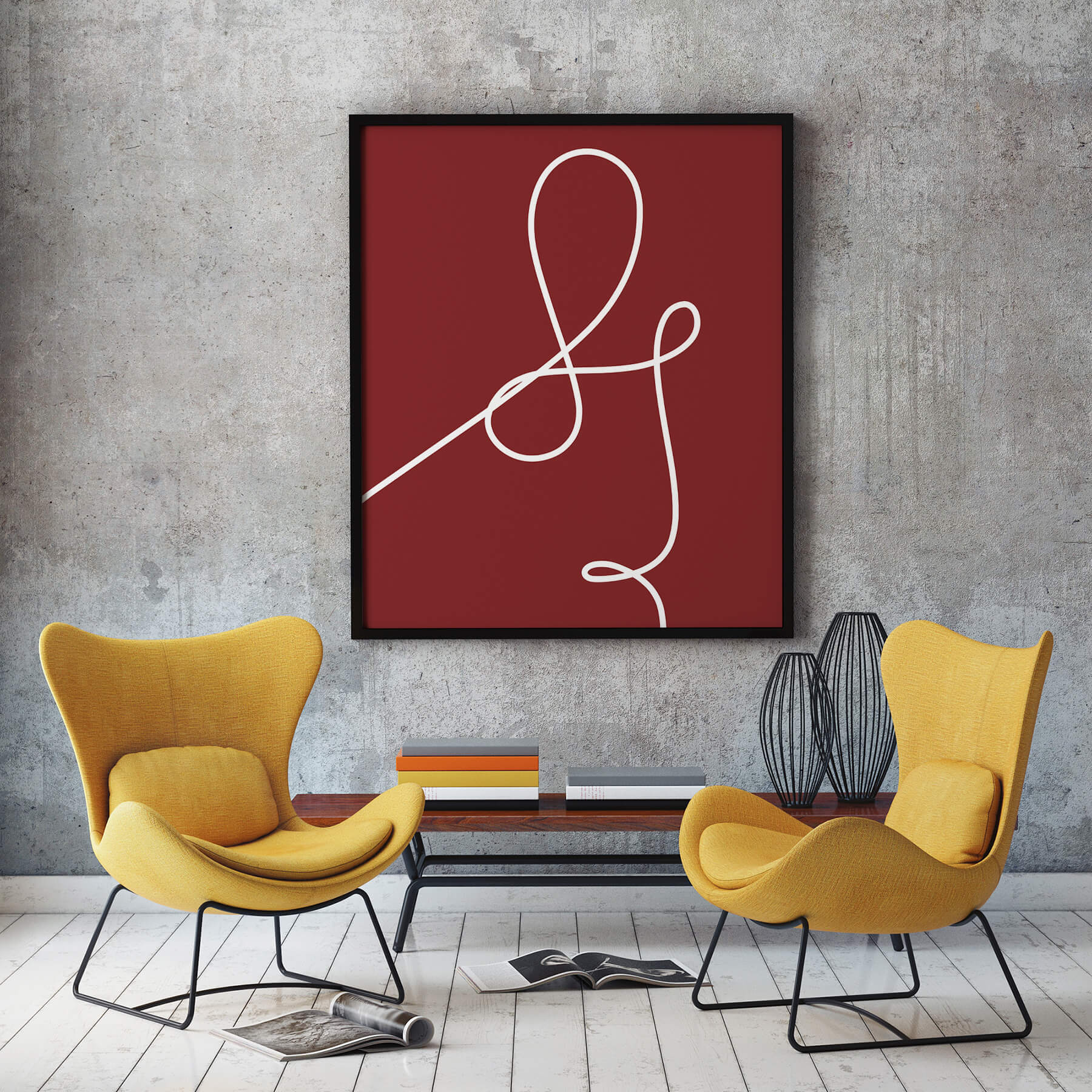 Rode poster met witte lijn - minimalistische wanddecoratie