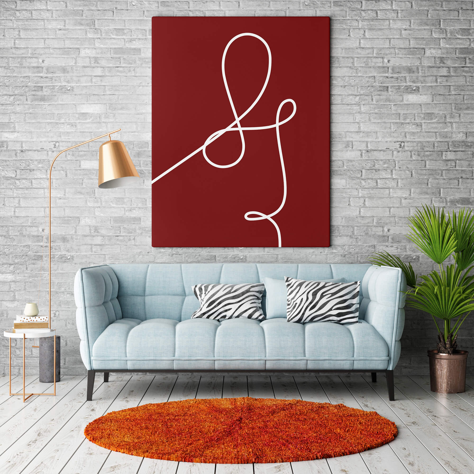 abstracte poster en canvas print met warm rood en abstracte lijn