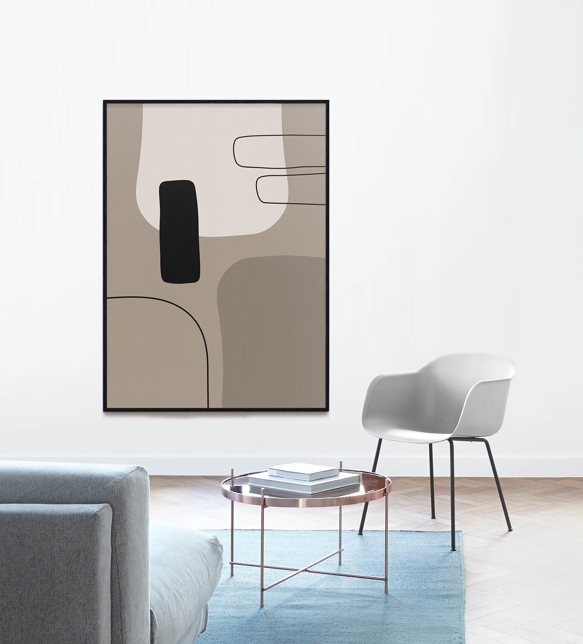 abstracte lijnen en vormen in warme kleuren - abstracte wanddecoratie