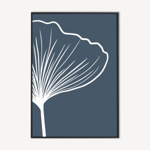Minimalistische botanische poster in donkerblauw